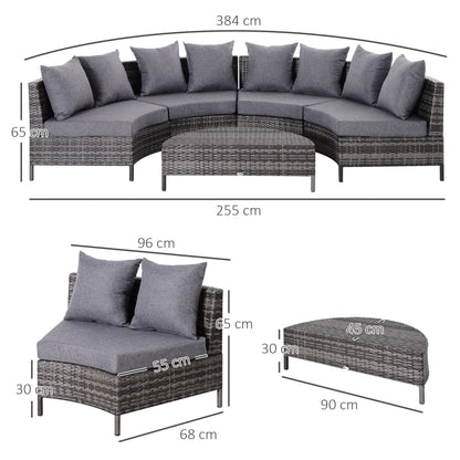 5 Pieces Rattan Garden Furniture Set, 4 Seater Half-Round Garden Sofa Set with Thickened Cushions