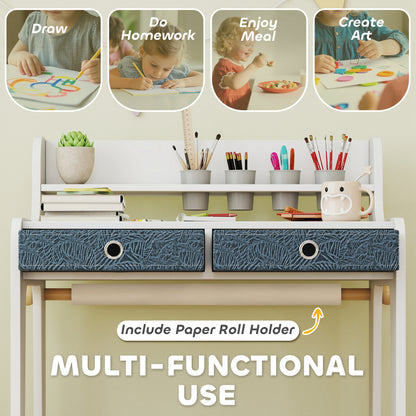Art Table and Chair Set for children, Kids Art Desk and Chair Set with Storage Shelf and Drawers