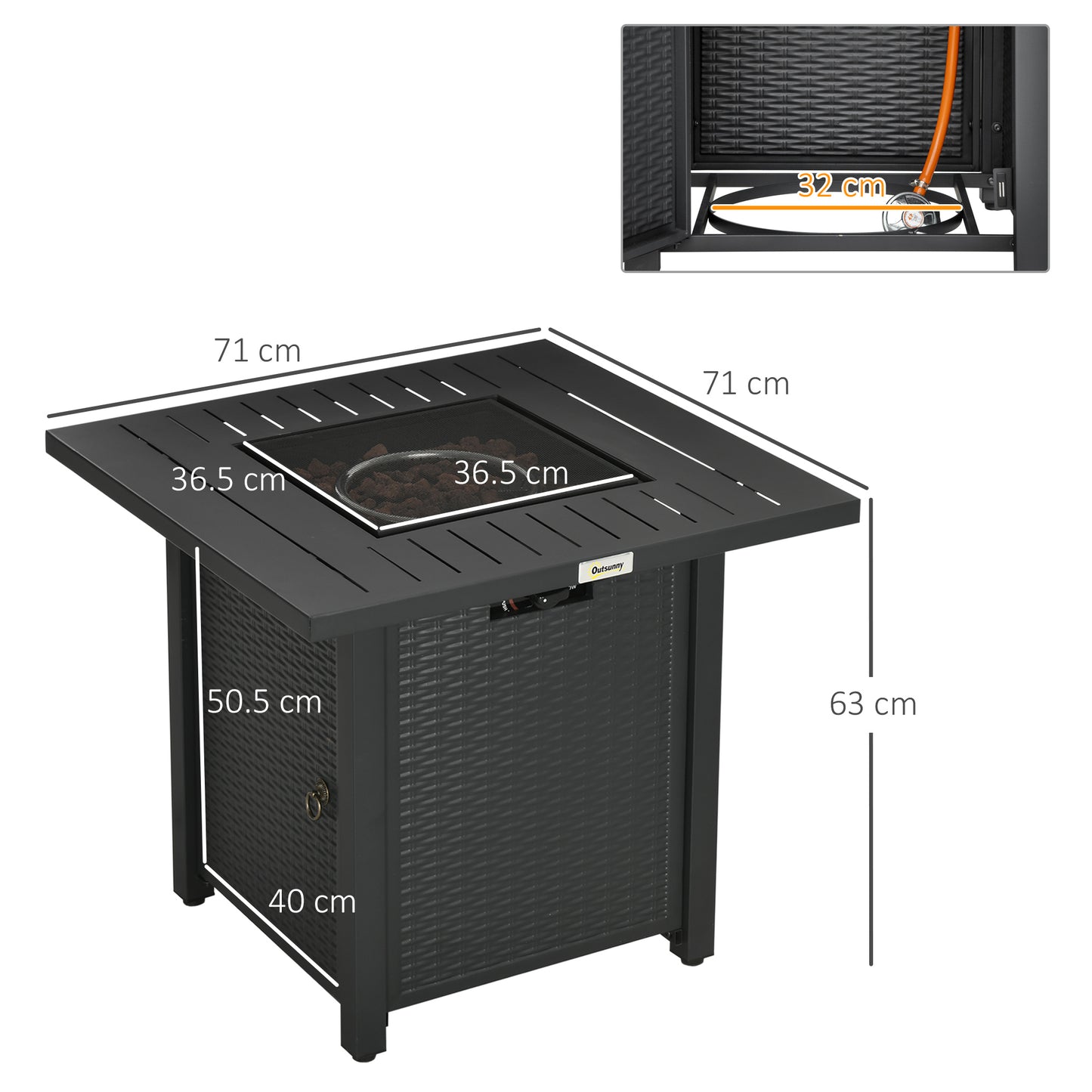 Rattan-style Propane Gas Fire Pit Table with 40,000 BTU Burner, Square Smokeless Firepit Patio Heater with Thermocouple