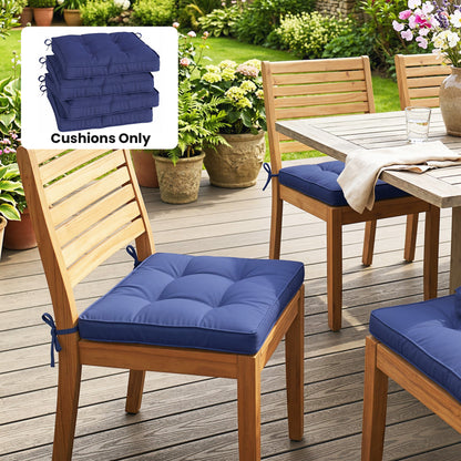 Garden Seat Cushion with Ties, 42 x 42cm Replacement Dining Chair Seat Pad, Dark Blue