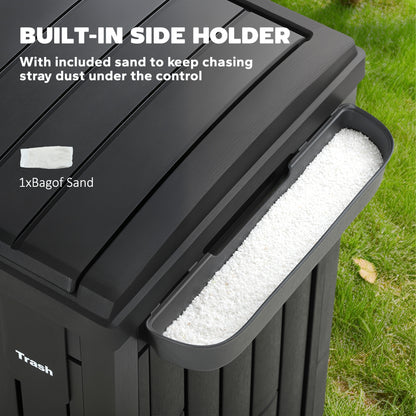 110 L Outdoor Bin with Dual Lid, Waterproof Plastic Trash Bin with Ashtray and Drip Tray, Garden Waste Trash Bin, Black