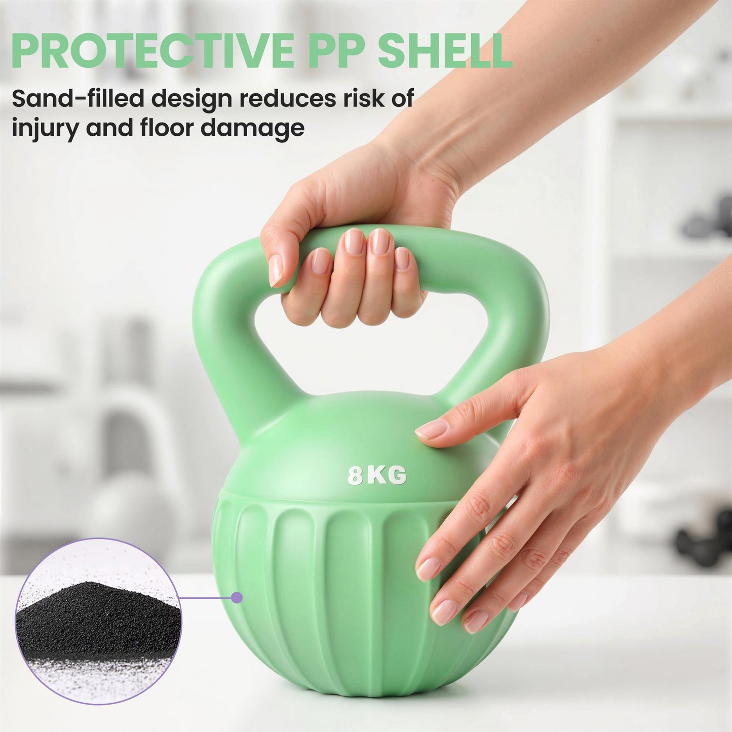 Kettlebell for Strength Training Kettle Bell with Non-Slip Handle 8 kg Green