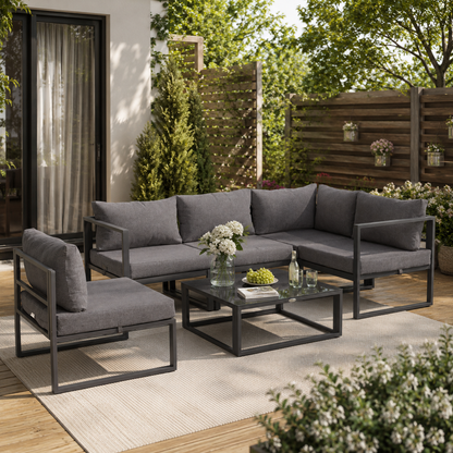 5 Seater Aluminium Garden Furniture Set, Garden Sofa Set with Thick Cushions for Patio and Balcony, Outdoor, Grey