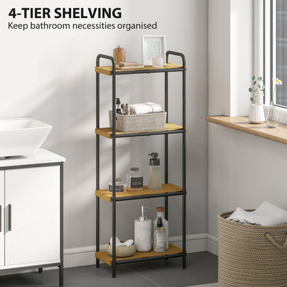 4-Tier Bamboo Bathroom Storage Shelf, Freestanding Narrow Shelving Unit
