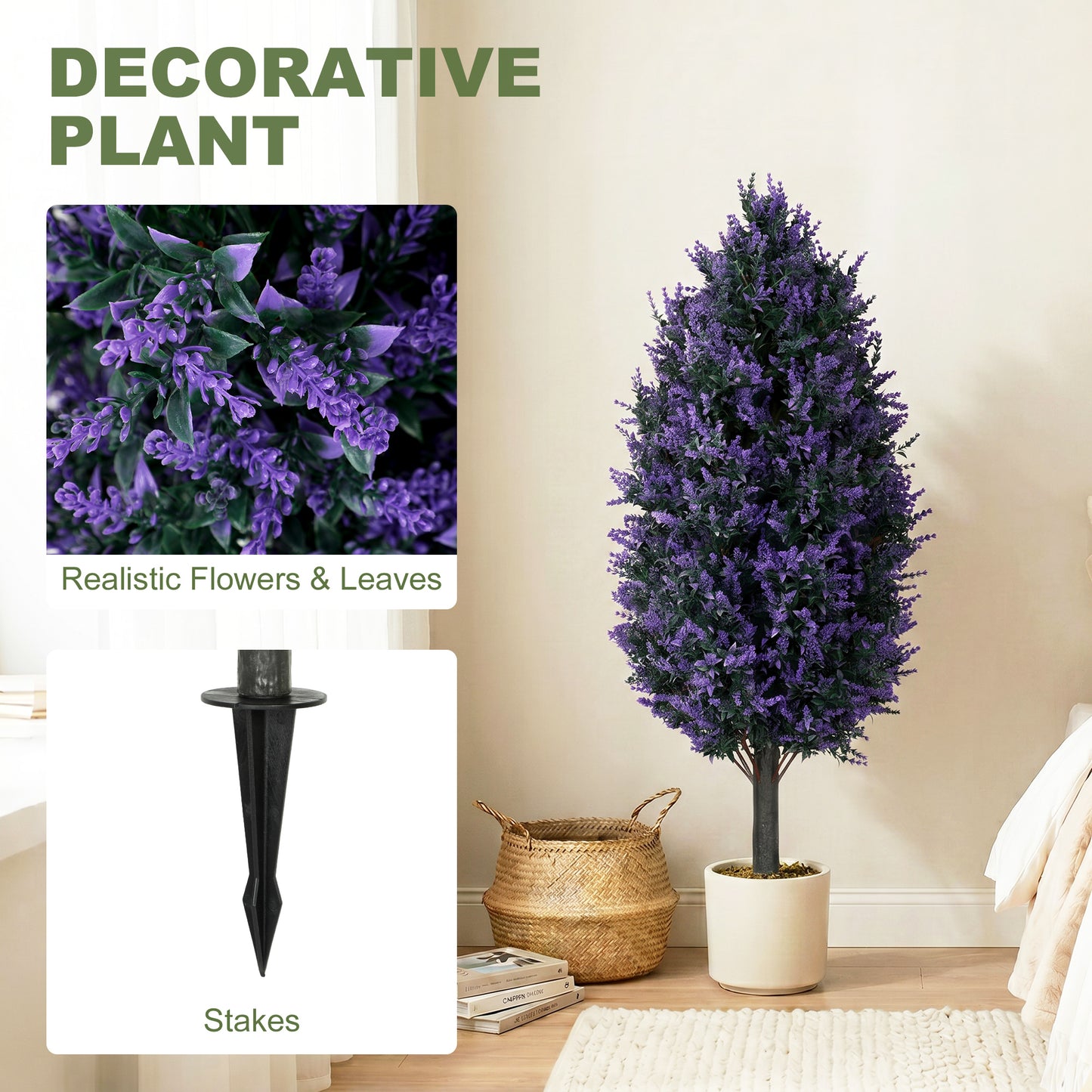 Set of 2 Artificial Lavender Flowers, Indoor Outdoor Fake Plants with Stakes, UV Resistant for Garden, 90 cm, Blue