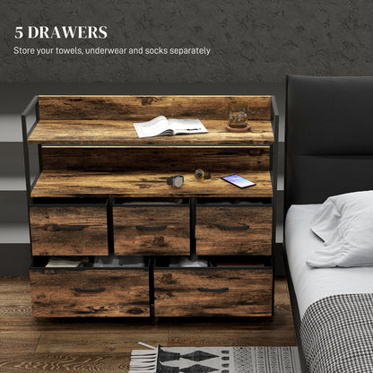 Rustic Chest of Five Fabric Drawers - Rustic Brown