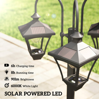 Solar Lamp Post with Dusk-to-Dawn Sensor Street Light with 3-Head Planter 185 cm Black