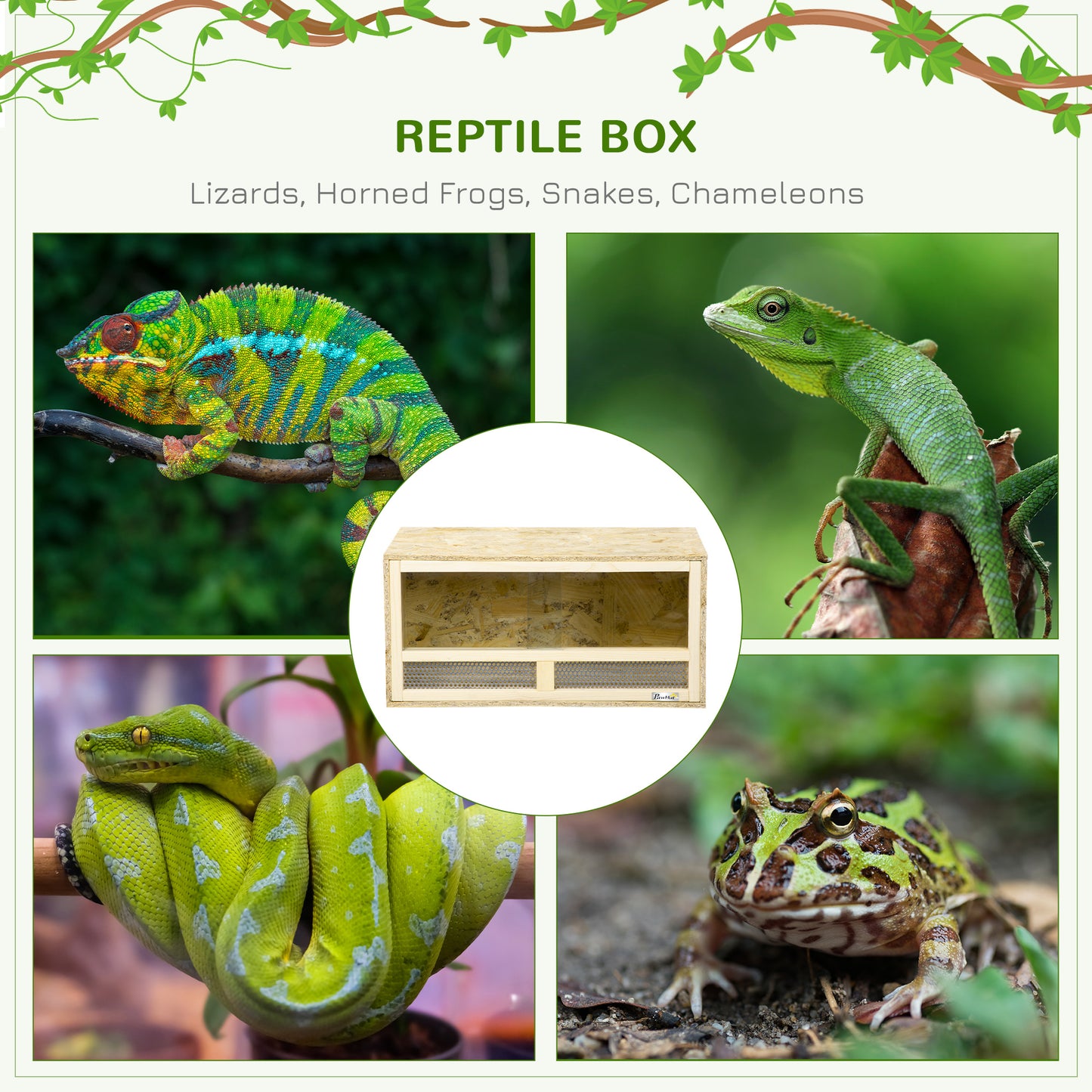 Reptile Terrarium Vivarium Habitat w/ Transparent Sliding Doors, Breathable Mesh, for Lizards, Horned Frogs