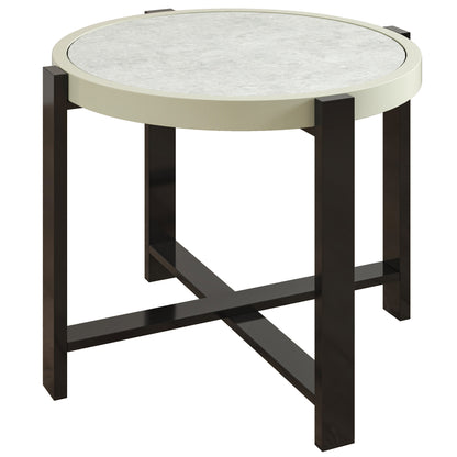 Round Small Garden Table, 60cm Outdoor Side Table with Faux Marble Tempered Glass Top, Aluminium Frame for Garden, Patio