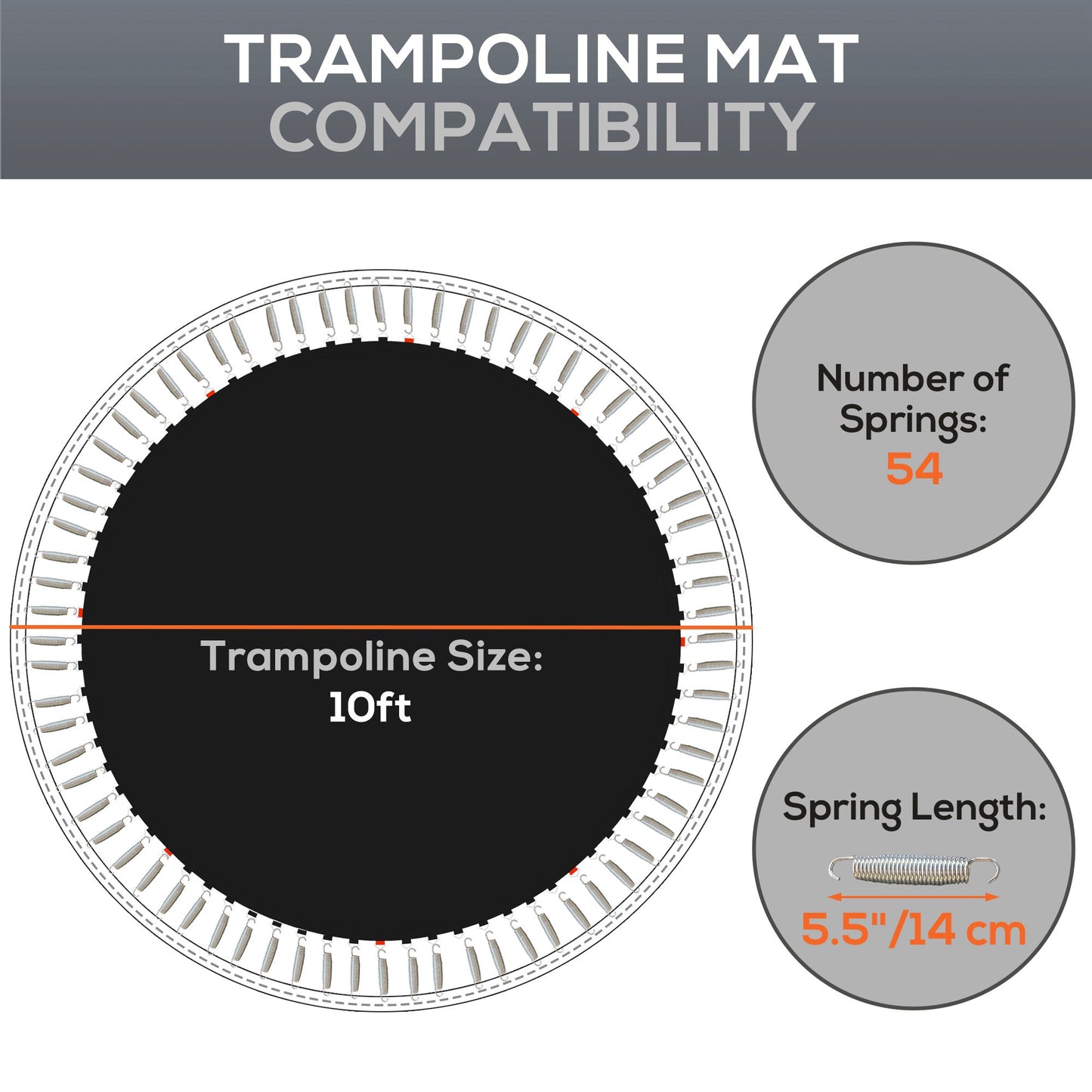 Trampoline Replacement Mat with Spring Pull Tool, 54 V-Hooks, for 10ft Trampoline using 14cm Springs, Black