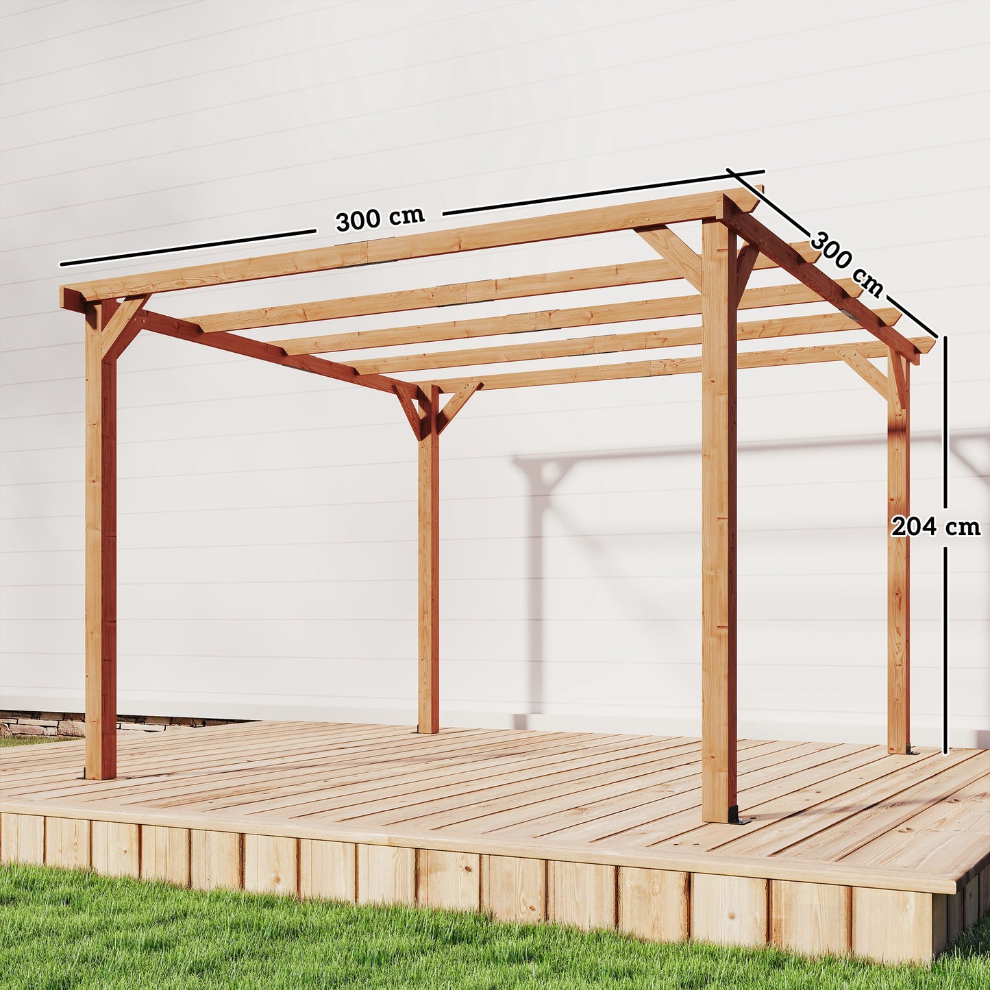 3 x 3 m Wooden Pergola Kit, Garden Pergola Gazebo Grape Trellis with Triangle Supports, 5 Beams, Maple Wood-effect