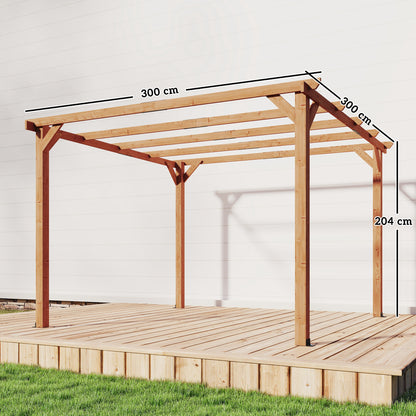 3 x 3 m Wooden Pergola Kit, Garden Pergola Gazebo Grape Trellis with Triangle Supports, 5 Beams, Maple Wood-effect