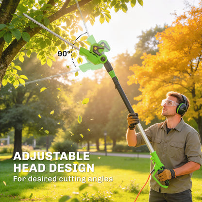2.6m Corded Extendable Hedge Trimmer with 90° Adjustable Head, 450W Telescopic Electric Hedge Cutter Long Reach