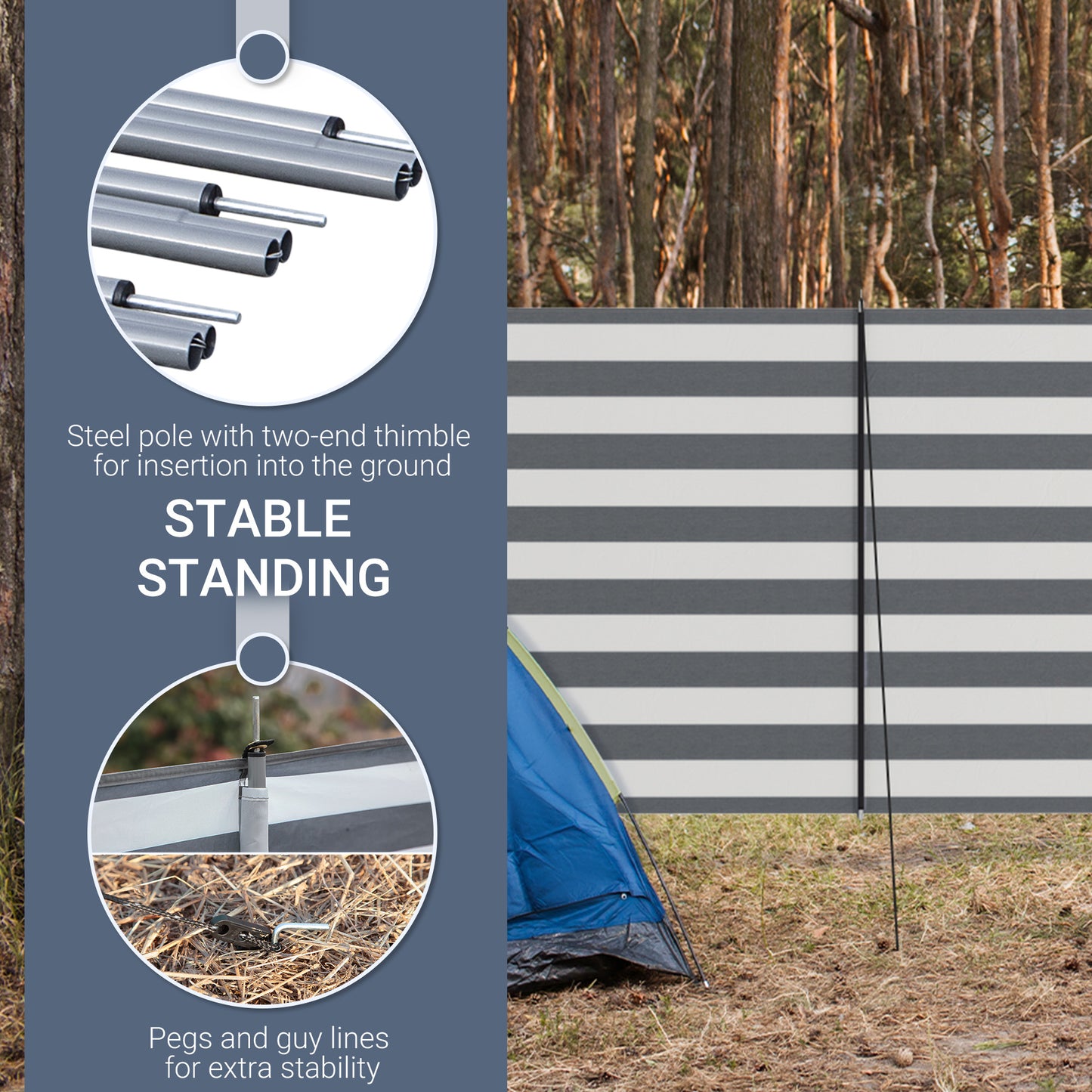 4 Pole Camping Windbreaks, Beach Wind Shield Shelter with Carry Bag and Steel Poles, 540cm x 150cm, Grey and White