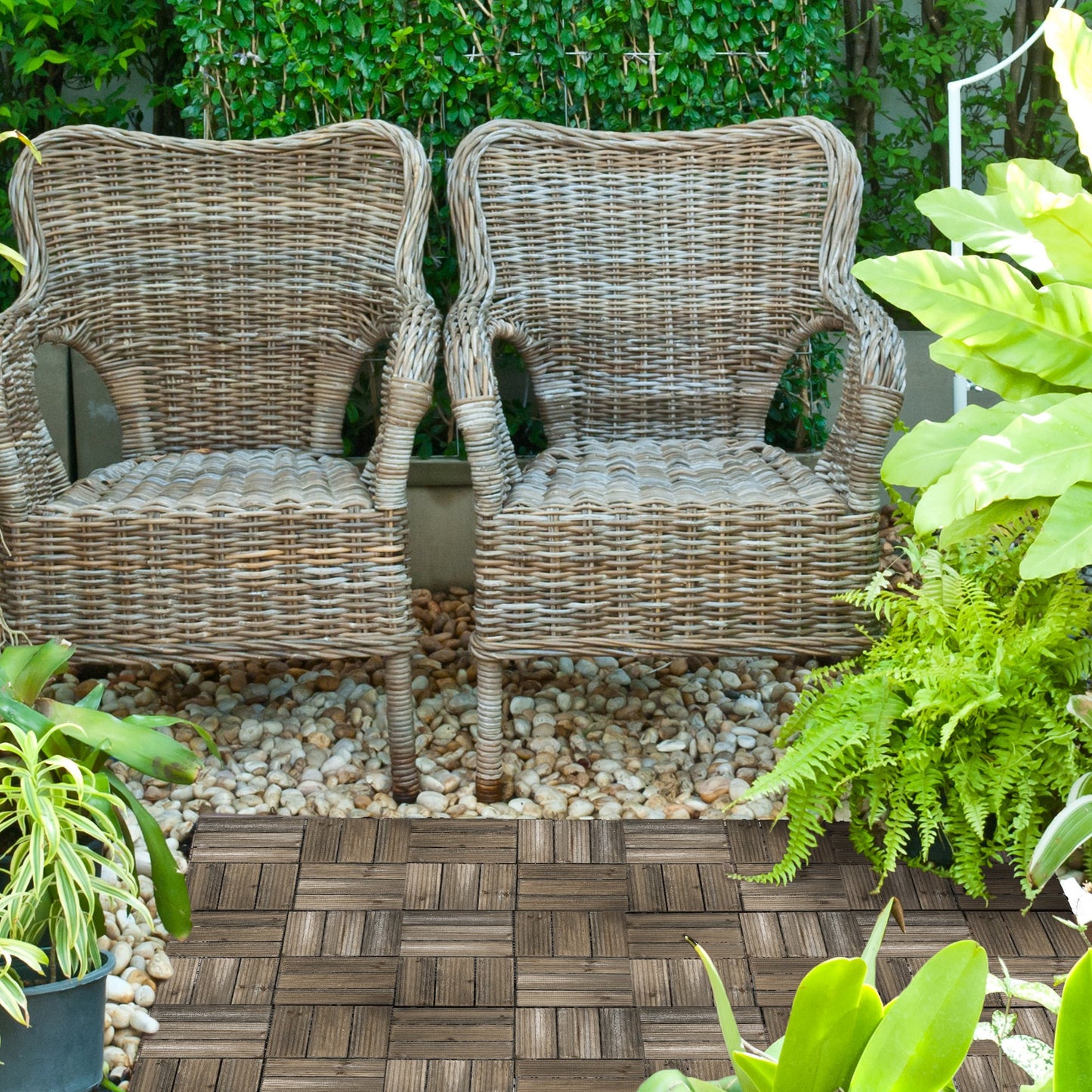 27 Pcs Wooden Interlocking Decking Tiles, Outdoor Flooring Tiles for Patio, Balcony, Terrace, Hot Tub, 30 x 30 cm per Piece