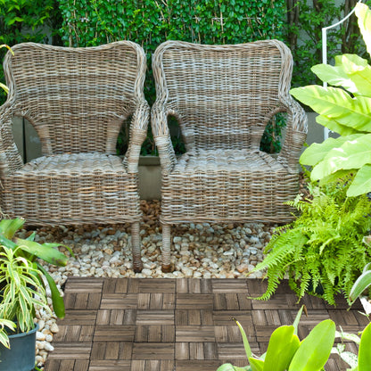 27 Pcs Wooden Interlocking Decking Tiles, Outdoor Flooring Tiles for Patio, Balcony, Terrace, Hot Tub, 30 x 30 cm per Piece
