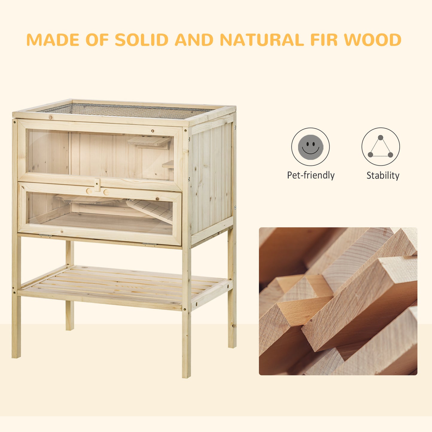 Wooden Hamster Cage with Storage Shelf, Small Animal Exercise Play House Gerbil Cage with Openable Top, Ramp for Gerbils