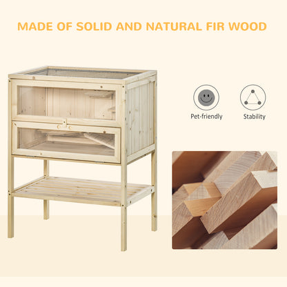 Wooden Hamster Cage with Storage Shelf, Small Animal Exercise Play House Gerbil Cage with Openable Top, Ramp for Gerbils