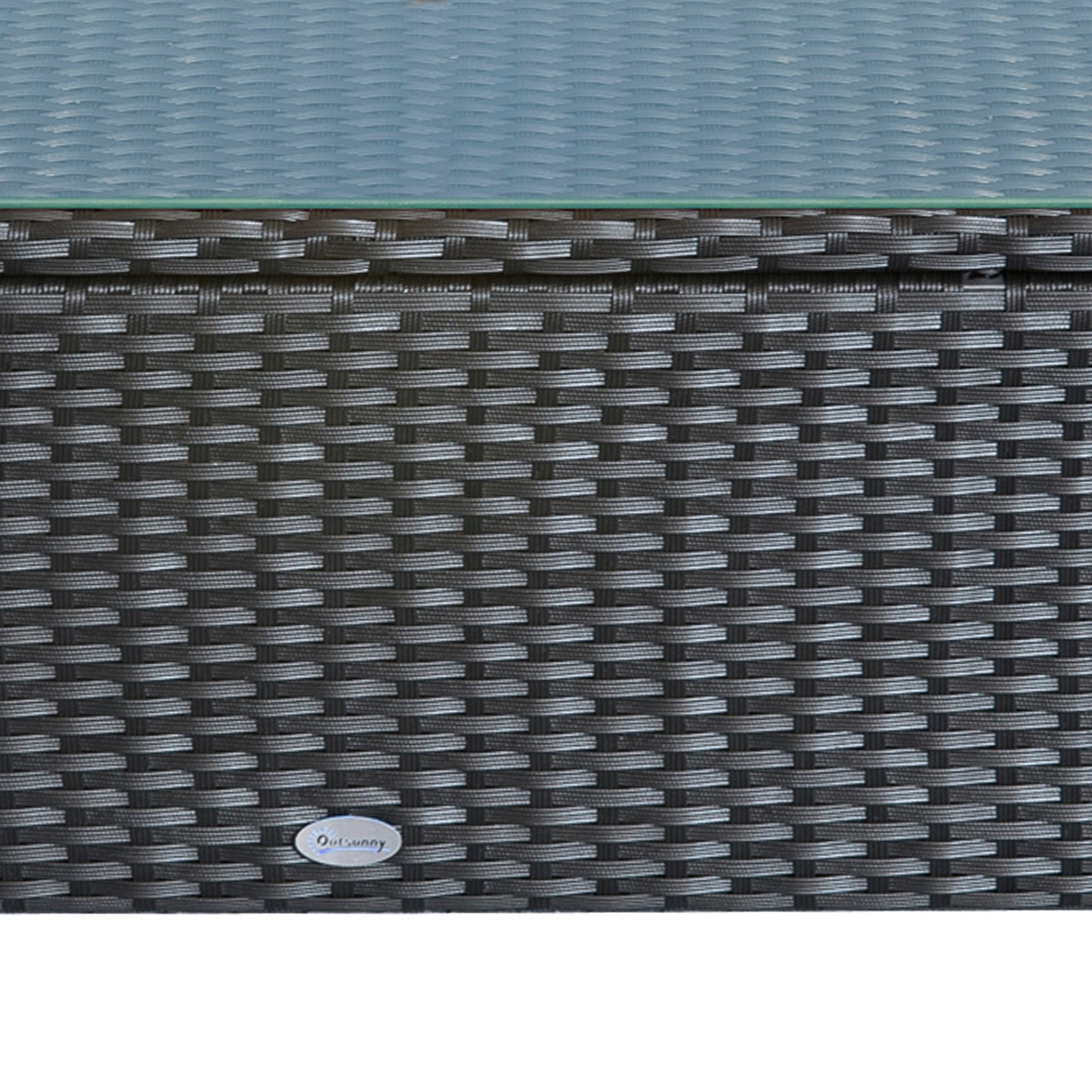 PE Rattan Coffee Table, Rectangular Outdoor Coffee Table with Tempered Glass Top, 70 KG Capacity for Garden, Balcony