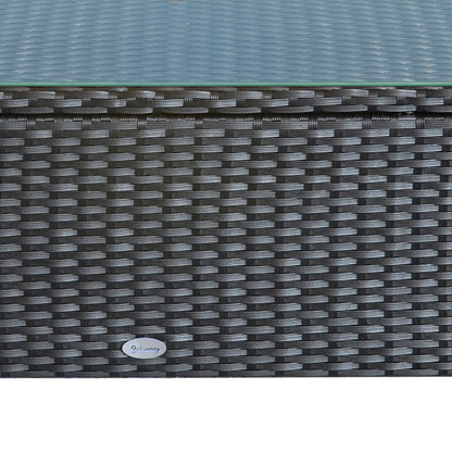 PE Rattan Coffee Table, Rectangular Outdoor Coffee Table with Tempered Glass Top, 70 KG Capacity for Garden, Balcony