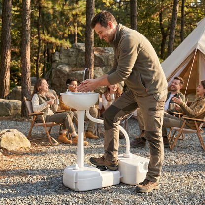 Portable Camping Sink with Running Water and Wastewater Tank, Hand Wash Basin with Rolling Wheels, Foot Pump