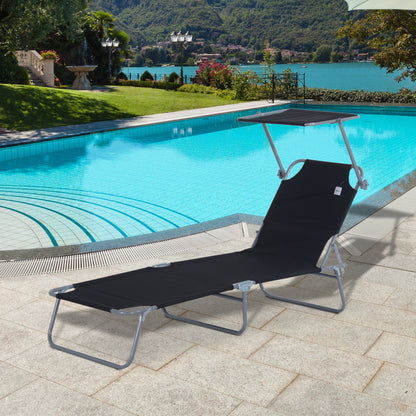Outdoor Foldable Sun Lounger, 4 Level Adjustable Backrest Reclining Sun Lounger Chair with Angle Adjust Sun Shade Awning for