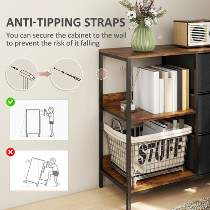 Chest of Drawers Storage Dresser Cabinet Organizer with 3 Fabric Drawers and 2 Display Shelves for Living Room, Bedroom