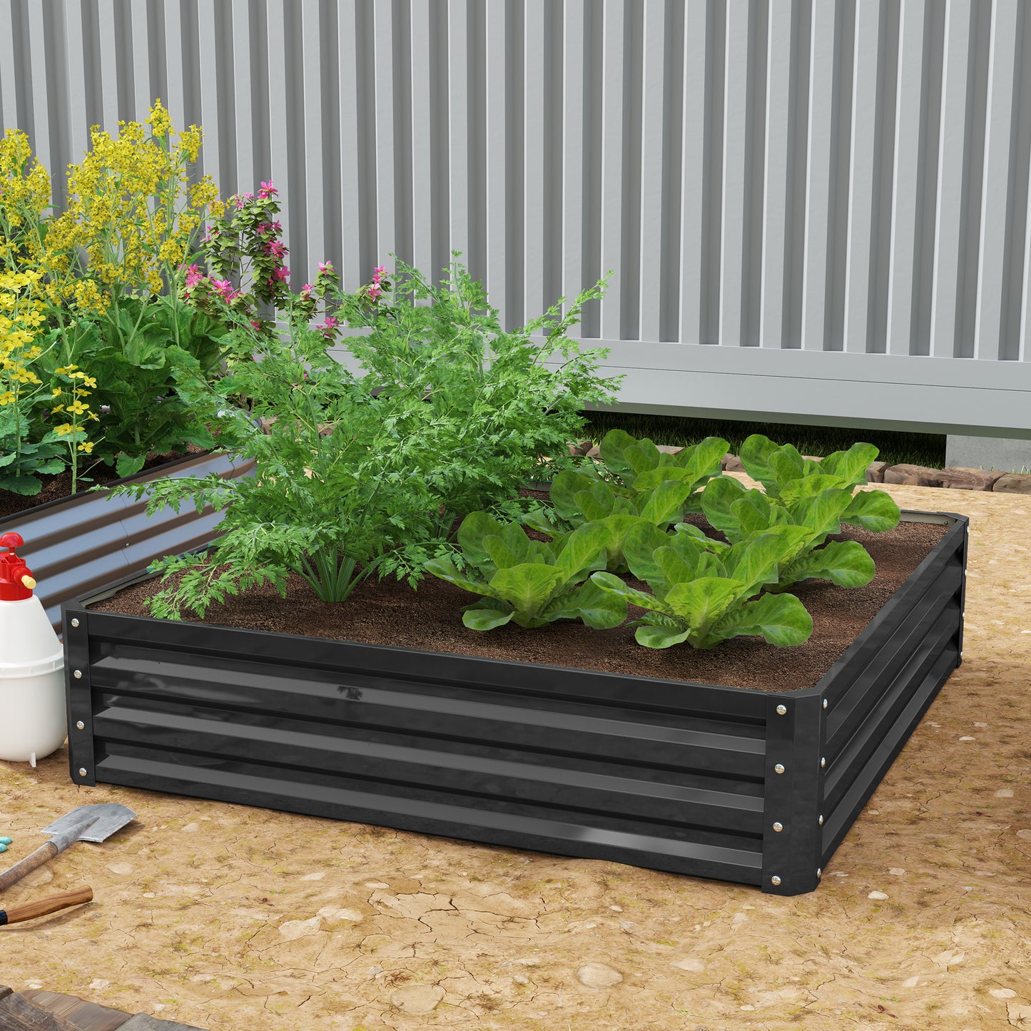 432L Square Raised Garden Bed Box with Weatherized Steel Frame for Vegetables, Flowers and Herbs, 120 x 120 x 30cm, Grey