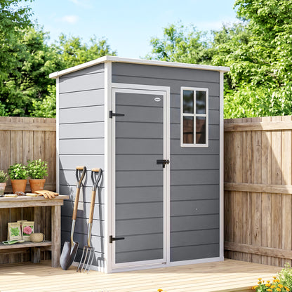 5' x 3' Plastic Garden Shed with Floor, Outdoor Storage Shed with Lockable Door, Window and Vent for Garden, Patio, Grey