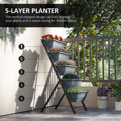 5-Tier Raised Garden Bed, Vertical Ladder Plant Stand with 5 Removable Boxes, Drainage Holes and Plugs