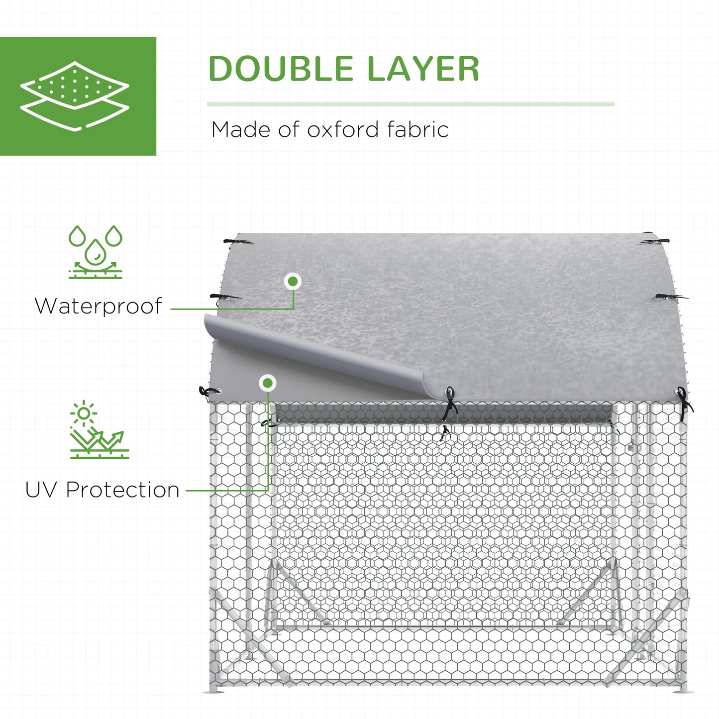 Walk In Chicken Run Galvanised Chicken Coop Hen Poultry House Cage Water-Resist Cover, Silver
