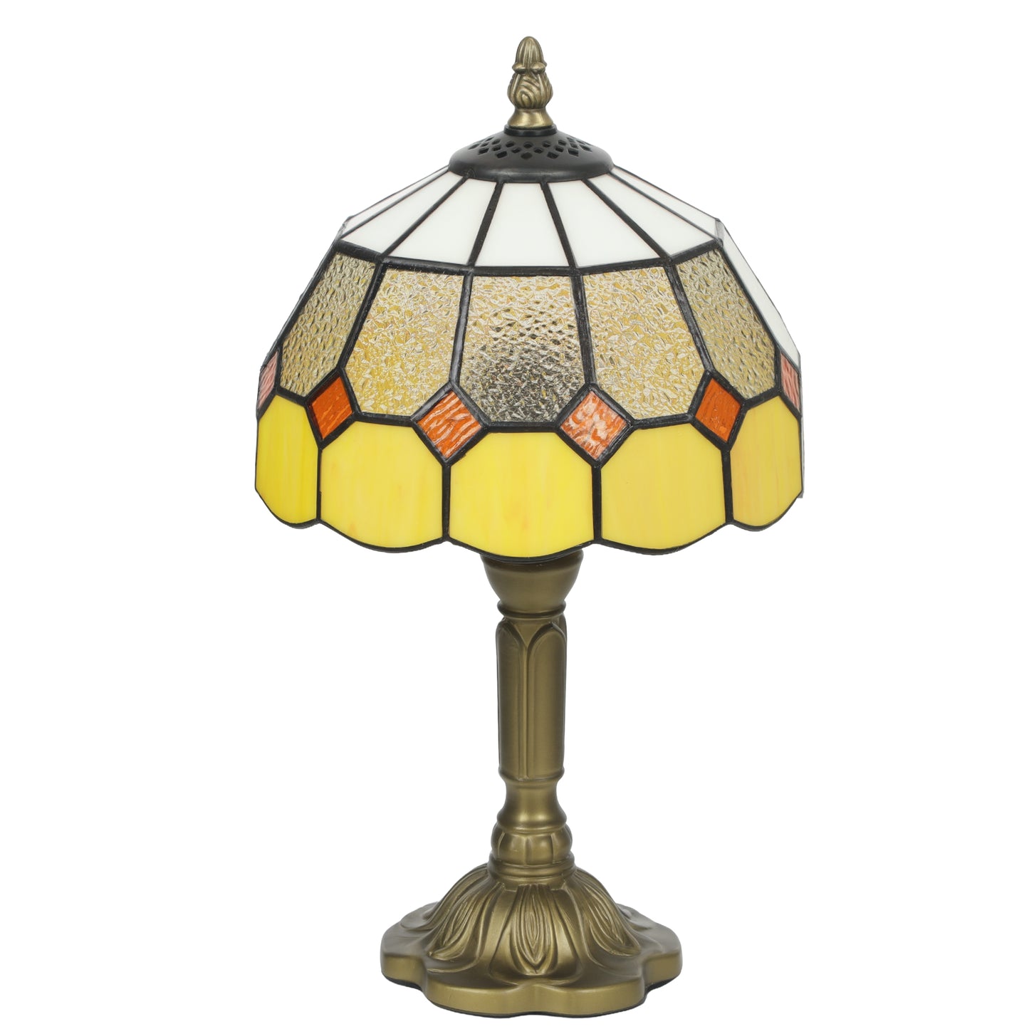 Handmade Art Deco Glass Table Lamp - White/Orange