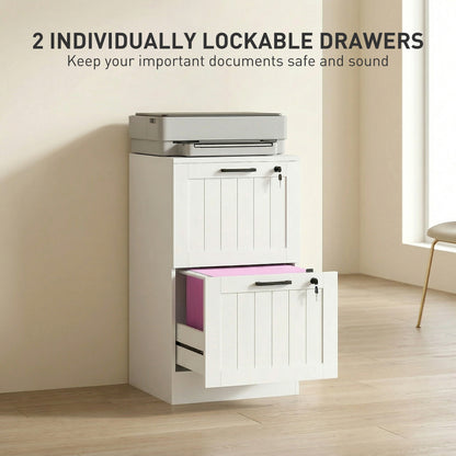 2 Drawer Filing Cabinet with Lock, Office Storage Cabinet with Adjustable Hanging Bars for A4 Letter Size Files, White