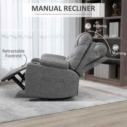 Thick Padded Faux Leather Recliner Armchair - Light Grey