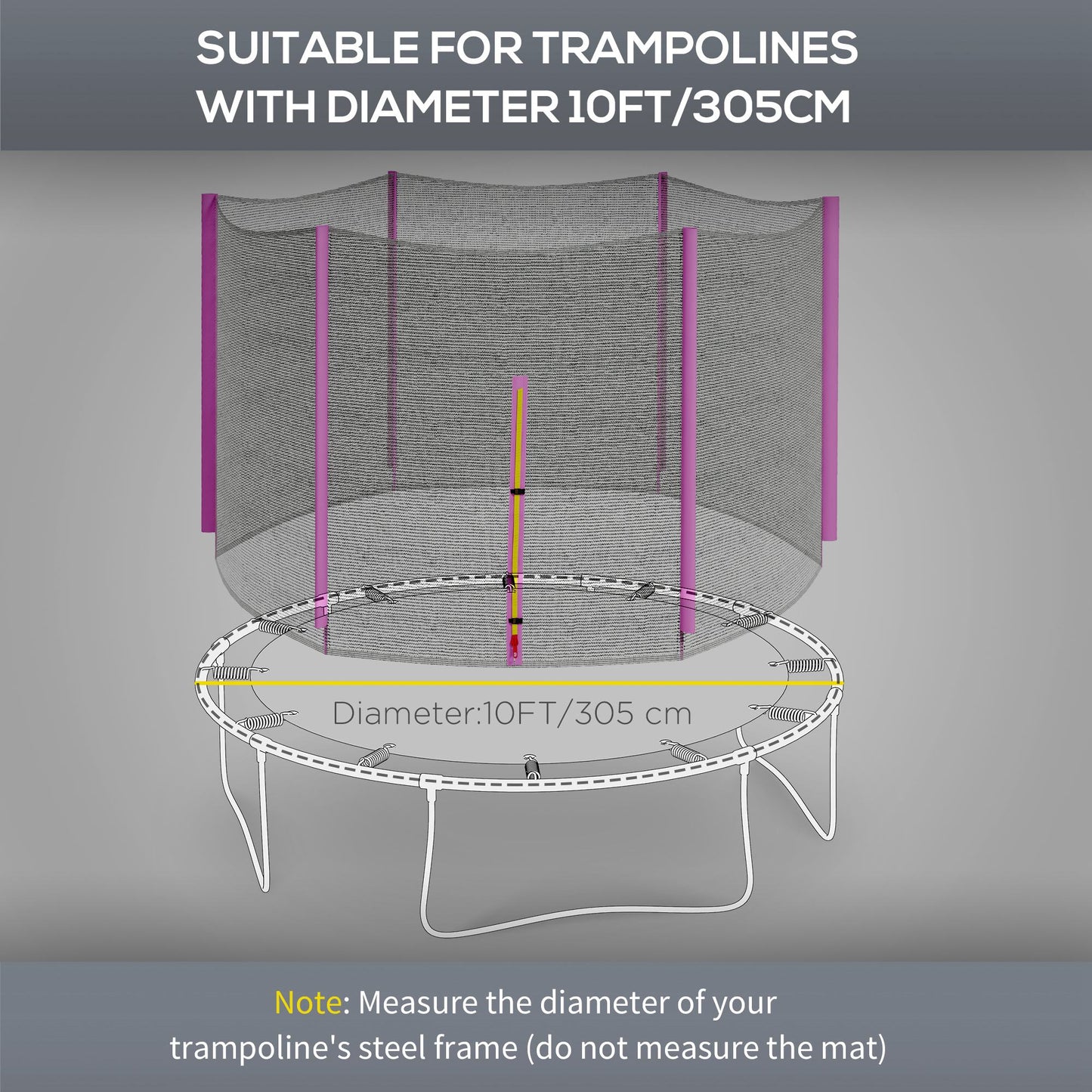 10ft Trampoline Net Replacement with 6 Plastic Pole Covers, Weather-Resistant Trampoline Netting Replacement