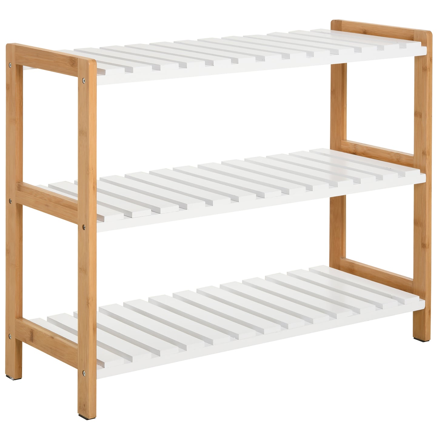 3-Tier Shoe Rack Wood Frame Slatted Shelves Spacious Open Hygienic Storage Home Hallway Furniture Family Guests 70L x 26W x 5