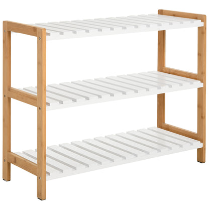 3-Tier Shoe Rack Wood Frame Slatted Shelves Spacious Open Hygienic Storage Home Hallway Furniture Family Guests 70L x 26W x 5