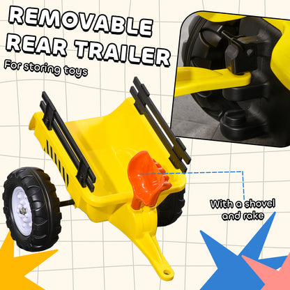 Kids Ride on Tractor with Back Trailer, Shovel & Rake, Horn, Four Wheels Tractor Toy for Child Toddler