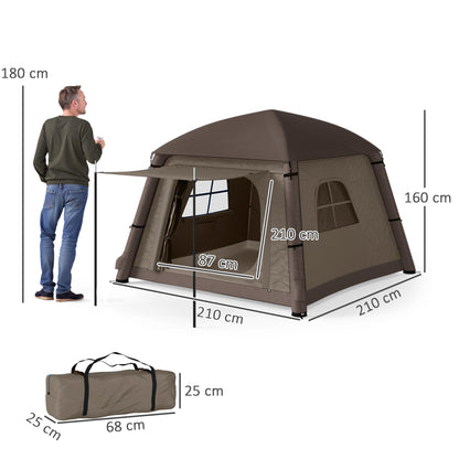 Blow Up Tent w/ Hand Pump, Inflatable Camping Tent, Easy Setup 1/2 Person Waterproof Khaki
