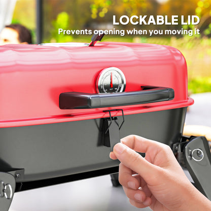 Charcoal Barbecue Grill Folding Portable BBQ Grill for Camping with 1232 cm² Cooking Area, Adjustable Vent, Thermometer