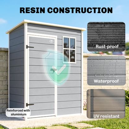5' x 3' Plastic Garden Shed with Floor, Outdoor Storage Shed with Lockable Door, Window and Vent for Garden, Patio, Grey