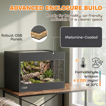 Reptile Terrarium, Reptile Vivarium with Glass Doors, Secure Lock, Top Ventilation for Snake, Gecko, 60x45x45cm, Black