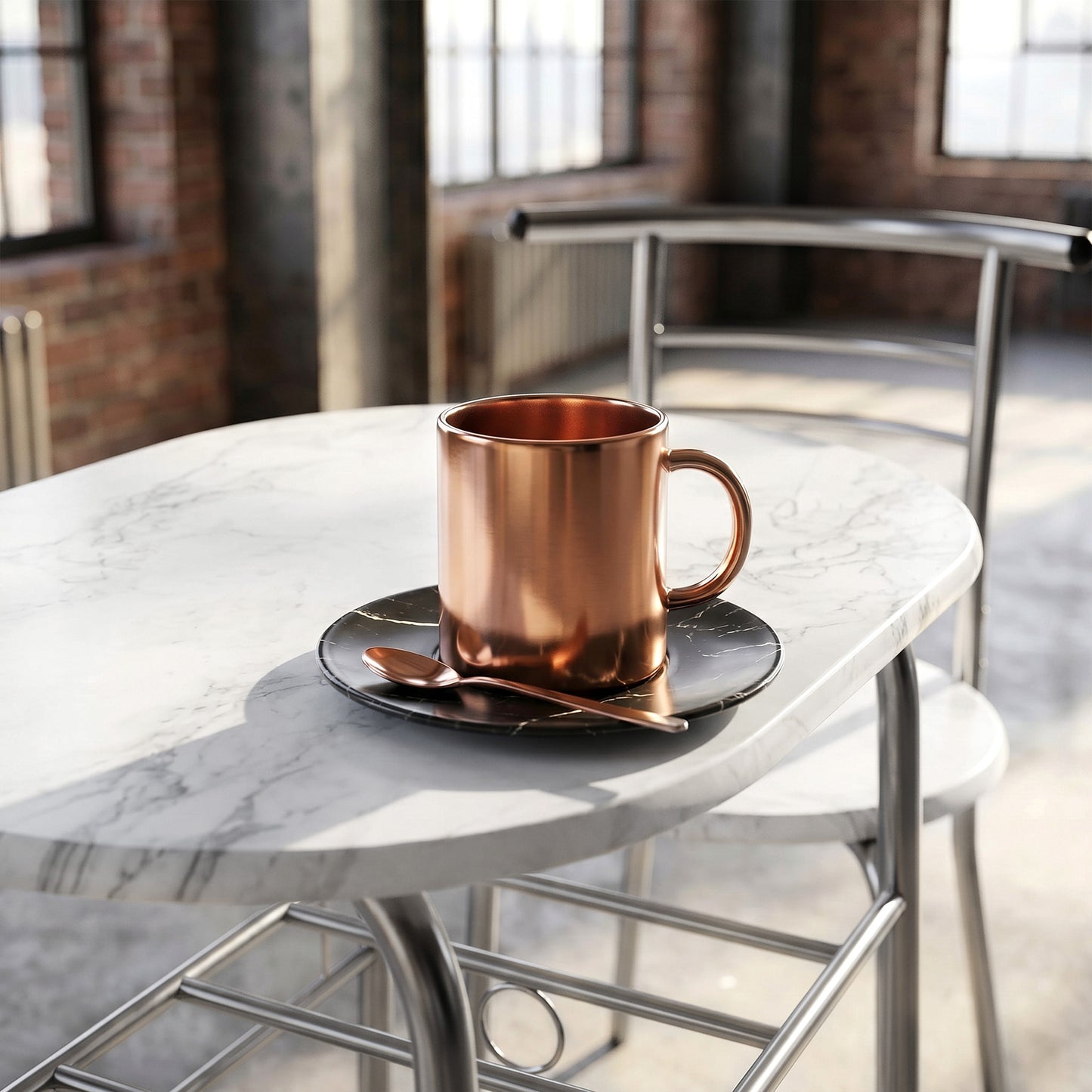 Three-Piece Compact Dining Set - White Marble Effect