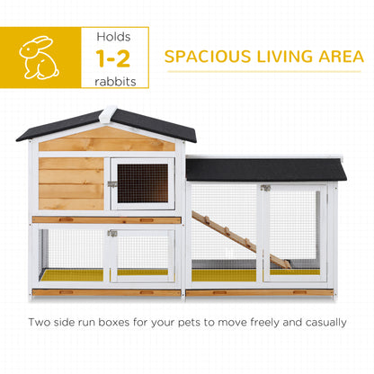 Rabbit Hutch Guinea Pig Hutch Wooden House with Run, 2 Tier Pet Cage Outdoor with No-leak Plastic Trays, 157.4 x 53 x 93.5cm
