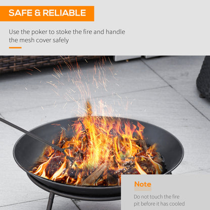 Outdoor Fire Pit, Portable Round Firepit with Poker, for Garden, Camping, Bonfire, Picnic, Dia. 47 x 21 cm, Black