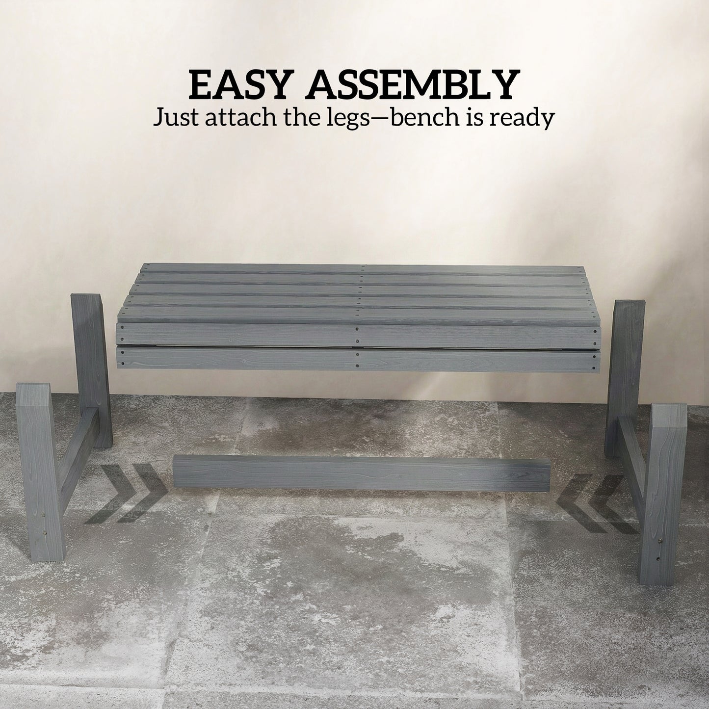 Wooden Outdoor Bench, 2 Seater Garden Bench, Backless Patio Bench with Slatted Curved Seat, Grey Embossed Finish