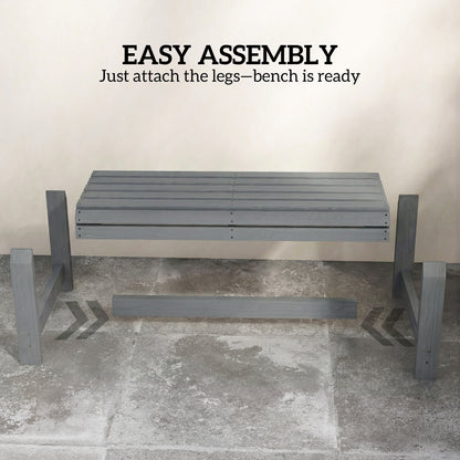Wooden Outdoor Bench, 2 Seater Garden Bench, Backless Patio Bench with Slatted Curved Seat, Grey Embossed Finish