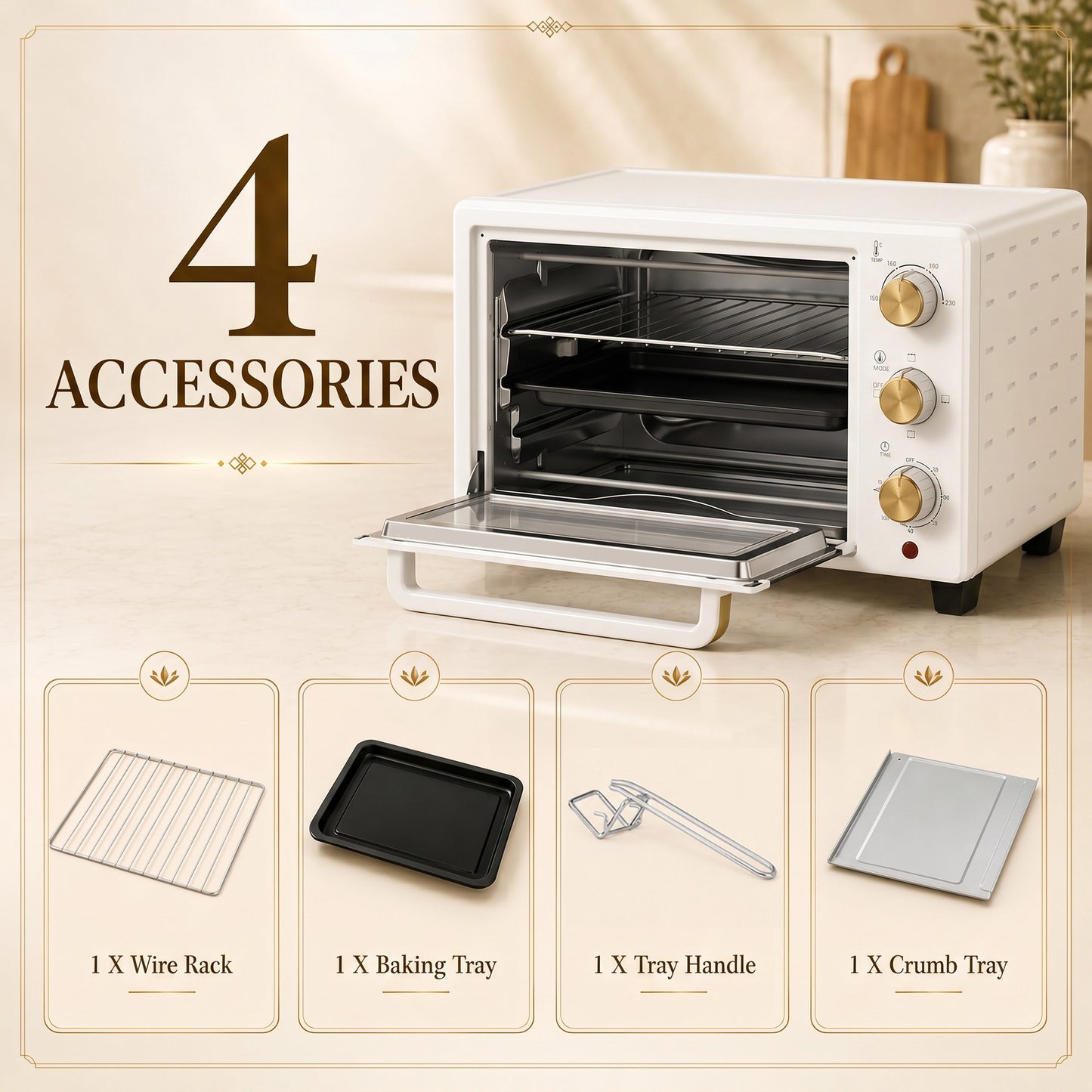 21L Mini Countertop Oven, 100°C-230°C Adjustable Temperature, White