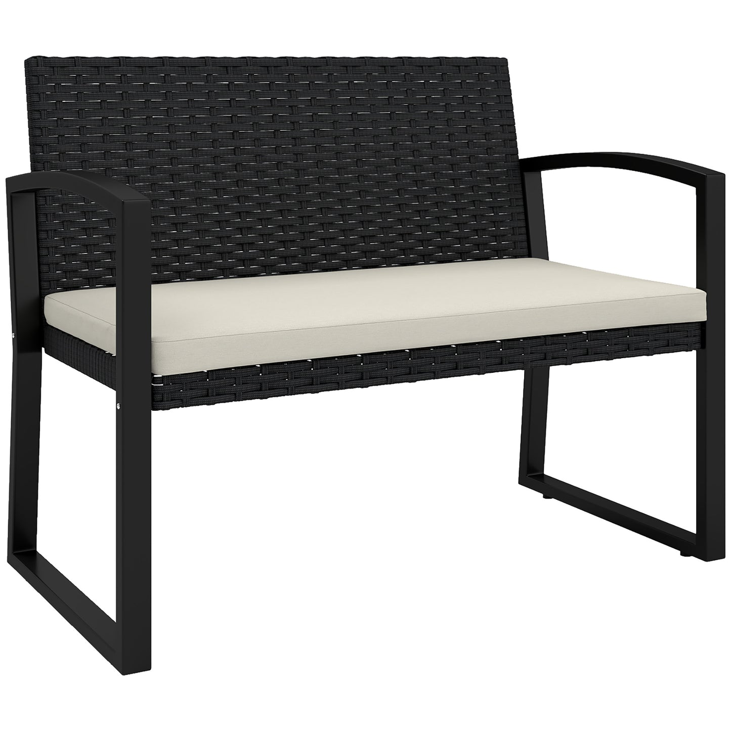 Two-Seater Rattan Garden Bench - Beige