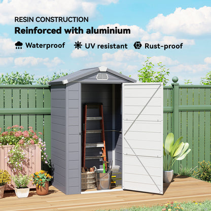4.4ft x 3.3ft size Aluminium Frame and Plastic Wall Shed, with Foundation - Grey